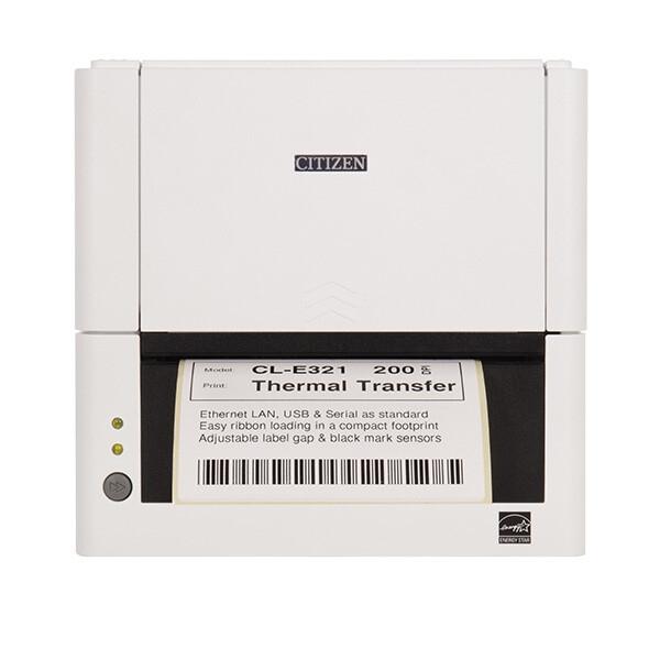 Етикетен принтер Citizen Label Desktop printer CL-E321 Thermal Transfer+Direct Print Speed 200mm/s, Print Width(max.)4"(104mm)/Media Width(min-max) 1"- 5"(25.4-118.1 mm)/Roll Size(max)5"(125 mm), Core Size 1"(25mm),Resol.203dpi/Interface USB/RS-232/L