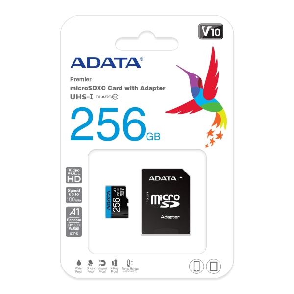 Карта памет Adata 256GB MicroSDXC UHS-I CLASS10 A1, с адаптер