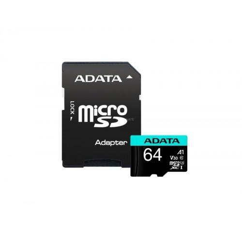 Карта памет Adata 64GB MicroSDXC UHS-I U3 V30S A2, с адаптер