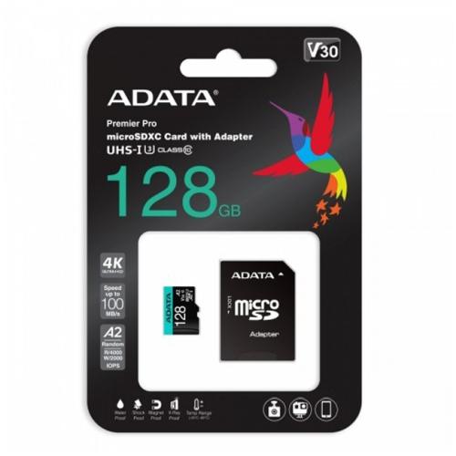 Карта памет Adata 128GB MicroSDXC UHS-I U3 V30S A2, с адаптер