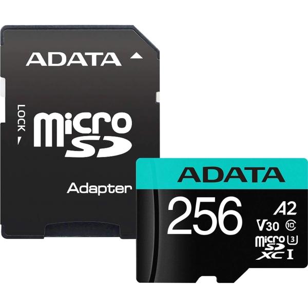 Карта памет Adata 256GB MicroSDXC UHS-I U3 V30S A2, с адаптер