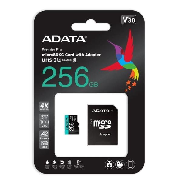 Карта памет Adata 256GB MicroSDXC UHS-I U3 V30S A2, с адаптер