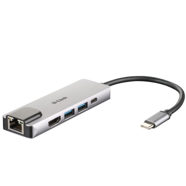 Мултипортов адаптер D-Link DUB-M520, 1x USB Type C(м) към HDMI(ж), 2x USB 3.0 Type-A(ж), 1x RJ-45(ж), 1x Thunderbolt 3