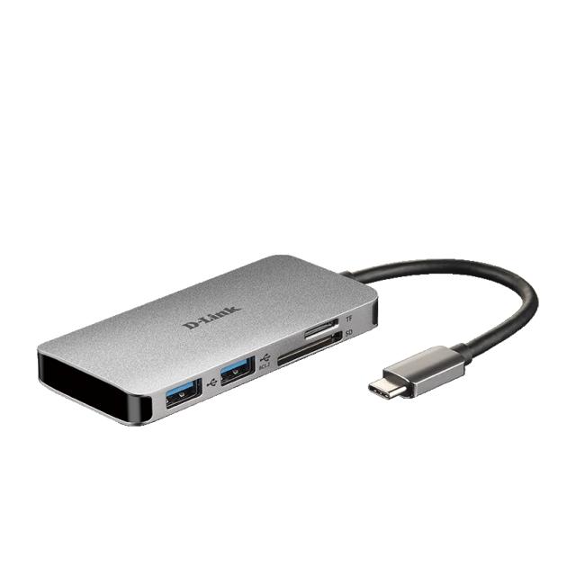Мултипортов адаптер DUB-M610, 6 порта, 1x USB Type C(м) към HDMI(ж), 2x USB 3.0 Type-A(ж), 2x SD/microSD/SDHC/SDXC Card Reader, 1x Thunderbolt 3, Сив