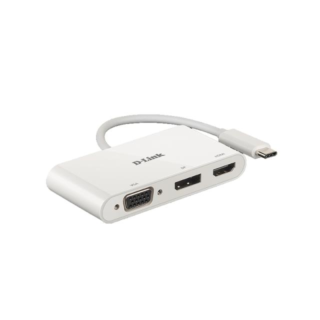 Мултипортов адаптер D-Link DUB-V310, 4 порта, от 1x USB Type C(м) към DisplayPort(ж), HDMI(ж), VGA (ж), Бял