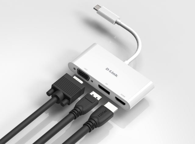 Мултипортов адаптер D-Link DUB-V310, 4 порта, от 1x USB Type C(м) към DisplayPort(ж), HDMI(ж), VGA (ж), Бял