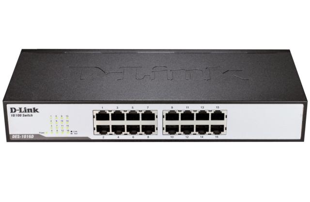 Суич D-Link 16-Port 10/100Mbps Fast Ethernet Unmanaged Switch, rack mountable