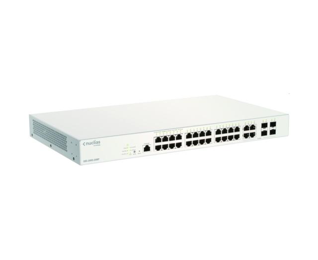 Суич D-Link 28-Port Gigabit PoE+ Nuclias Smart Managed Switch including 4x 1G Combo Ports, 370W (With 1 Year License)