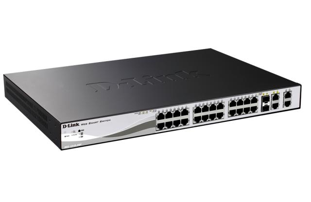 Комутатор D-Link 24-port 10/100 PoE Smart Switch + 2 Combo 1000BaseT/SFP + 2 Gigabit