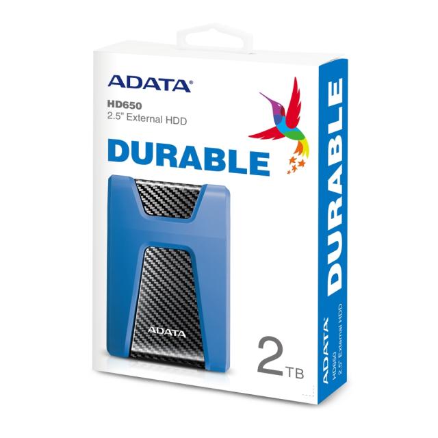 Твърд диск Adata 2TB , HD650 , USB 3.2 Gen 1, 2.5" Durable Lite - External Hard Drive Blue