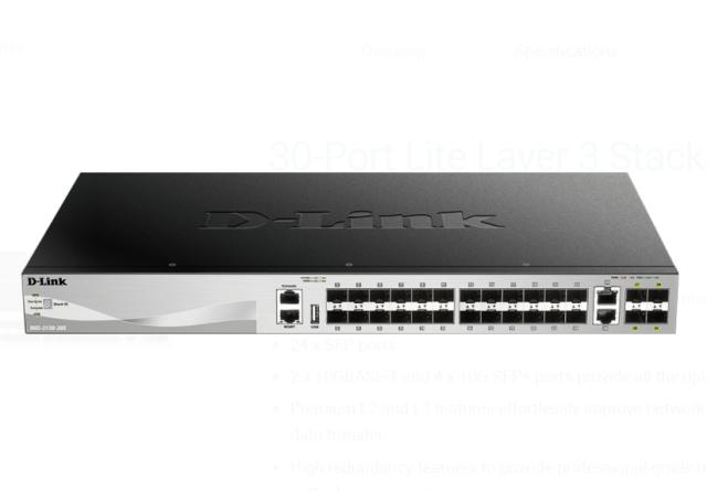 Комутатор D-Link 24 SFP ports Layer 3 Stackable Managed Gigabit Switch with 2 x 10GBASE-T ports and 4 x SFP+ ports