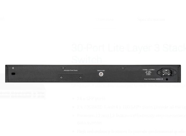 Комутатор D-Link 24 SFP ports Layer 3 Stackable Managed Gigabit Switch with 2 x 10GBASE-T ports and 4 x SFP+ ports