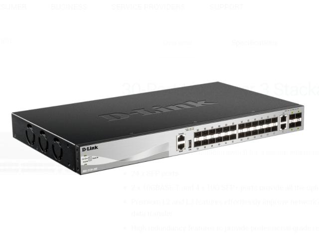 Комутатор D-Link 24 SFP ports Layer 3 Stackable Managed Gigabit Switch with 2 x 10GBASE-T ports and 4 x SFP+ ports