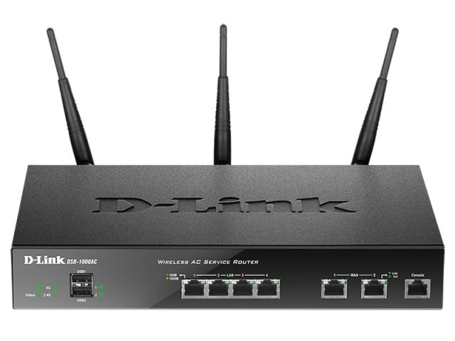 Рутер D-Link DSR-1000AC, 1750Mbps, Wireless AC Dual Band, 2.4GHz (450 Mbps) / 5GHz (1300 Mbps), 4 x LAN 1000, 2 x WAN 1000, 2x USB 2.0