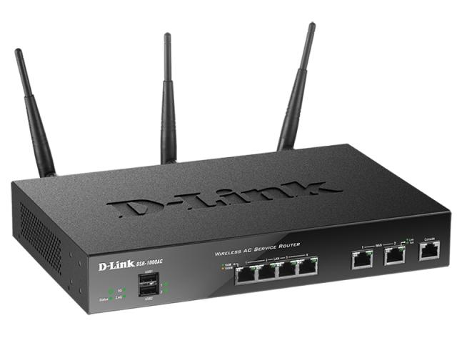 Рутер D-Link DSR-1000AC, 1750Mbps, Wireless AC Dual Band, 2.4GHz (450 Mbps) / 5GHz (1300 Mbps), 4 x LAN 1000, 2 x WAN 1000, 2x USB 2.0