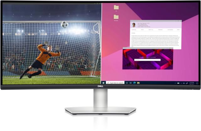 Монитор Dell S3423DWC, 34" Curved Anti-Glare, 21:9, IPS, 4ms GtG, AMD FreeSync, 3000:1, 300 cd/m2, WQHD (3440x1440) at 100Hz, 99% sRGB, HDMI, DP, USB-C , USB 3.2 Hub, dual 5W speakers, Height Adjustable, Tilt, ComfortView, Black