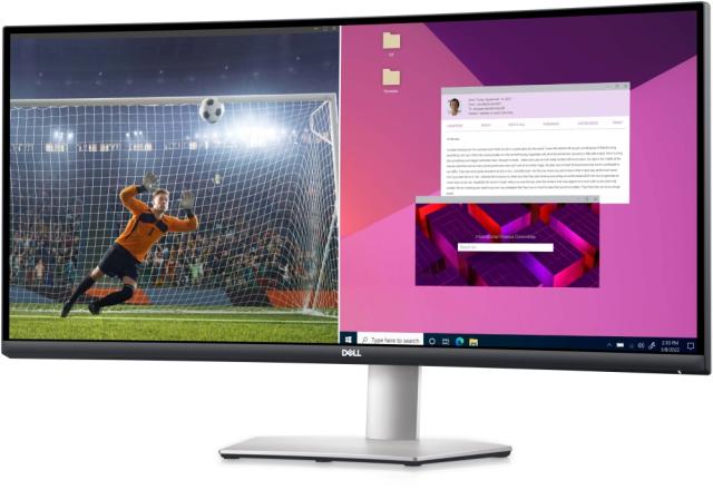 Монитор Dell S3423DWC, 34" Curved Anti-Glare, 21:9, IPS, 4ms GtG, AMD FreeSync, 3000:1, 300 cd/m2, WQHD (3440x1440) at 100Hz, 99% sRGB, HDMI, DP, USB-C , USB 3.2 Hub, dual 5W speakers, Height Adjustable, Tilt, ComfortView, Black