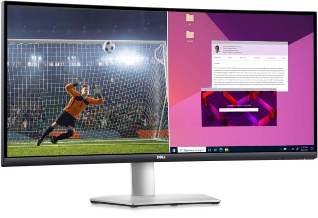Монитор Dell S3423DWC, 34" Curved Anti-Glare, 21:9, IPS, 4ms GtG, AMD FreeSync, 3000:1, 300 cd/m2, WQHD (3440x1440) at 100Hz, 99% sRGB, HDMI, DP, USB-C , USB 3.2 Hub, dual 5W speakers, Height Adjustable, Tilt, ComfortView, Black