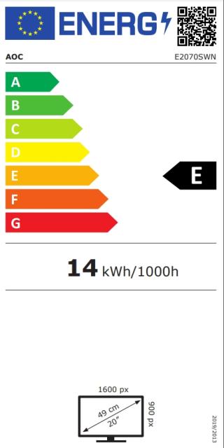 Монитор AOC E2070SWN, 19.5" Wide TN LED, 5ms, 20M:1 DCR, 200 cd/m2, 1600x900 HD+, Black