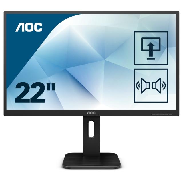 Монитор AOC 22P1, 21.5" Wide MVA LED, 8 ms, 3000:1, 50M:1 DCR, 250 cd/m2, FHD 1920x1080@60Hz, FlickerFree, Low Blue Light, Pivot, Heigh Adjust, USB, D-Sub, DVI, HDMI, DP, Headphone Out, Speakers, Black