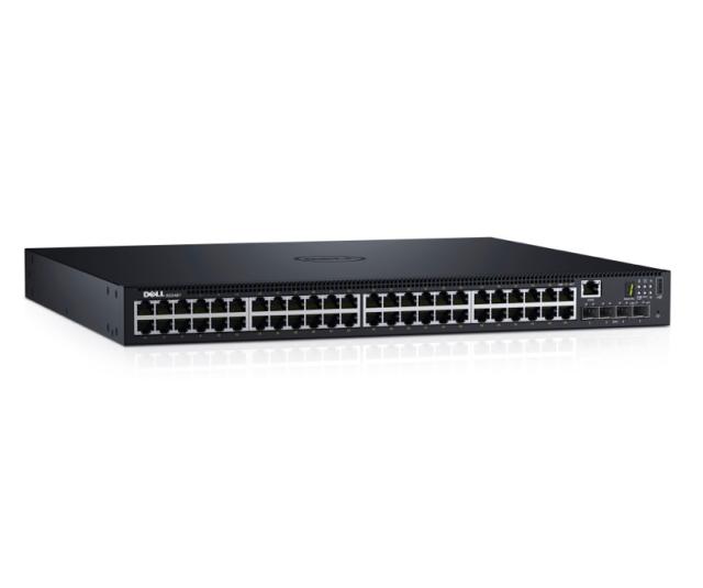 Комутатор Dell Networking N1548P, PoE+, 48x 1GbE + 4x 10GbE SFP+ fixed ports, Stacking, IO to PSU airflow, AC