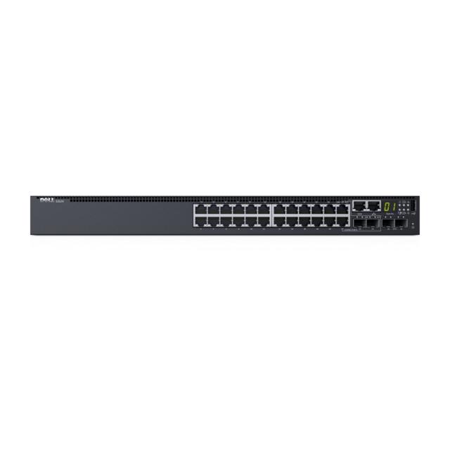 Комутатор Dell Networking S3124, L3, 24x 1GbE, 2xCombo, 2x 10GbE SFP+ fixed ports, Stacking, IO to PSU airflow, 1x AC PSU, DNS3124T STOCK Smart Value, 210-AIMQ