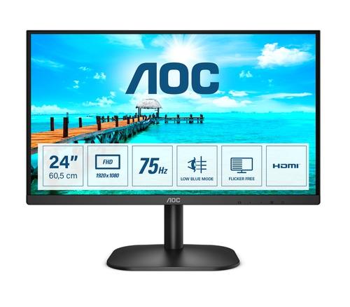 Монитор AOC 24B2XHM2, 23.8" VA WLED, 1920x1080@75Hz, 4ms GTG, 250cd/m2, 3000:1, DC20M:1, FlickerFree, Low Blue Light, Tilt, D-SUB, HDMI