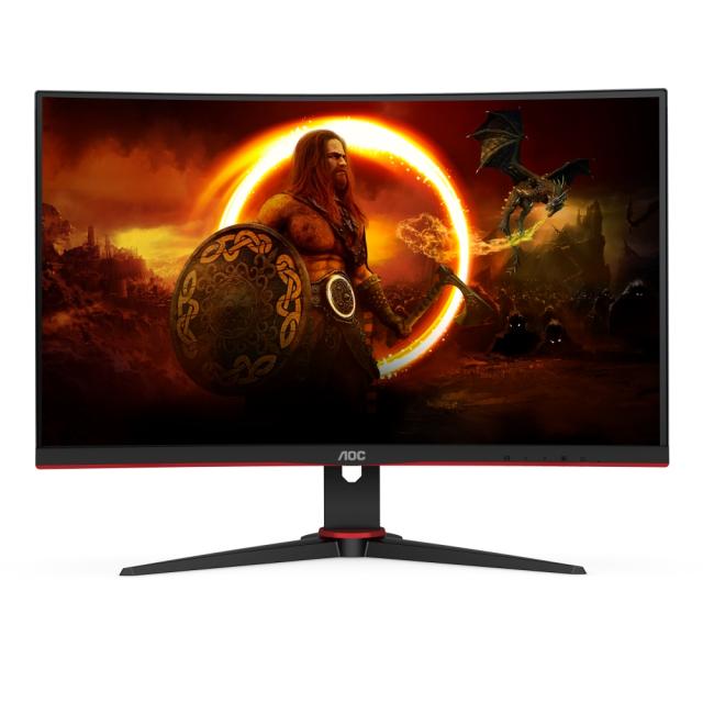 Монитор AOC C27G2AE/BK 27" Curved 1500R WLED VA 1920x1080@165Hz, 4ms GTG, 250cd/m2, 4000:1, 80M:1 DCR, FreeSync Premium, Low Blue Light, Tilt, Swivel, D-SUB, HDMI, DP, Speakers, Black/Red