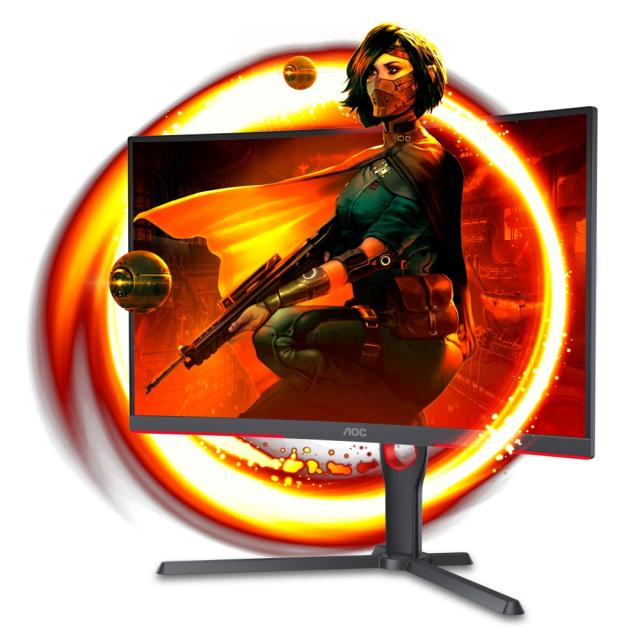 Монитор AOC C27G3U/BK, 27" Curved 1000R WLED VA 1920x1080@165Hz, 4ms GTG, 300cd/m2, 3000:1, 80M:1 DCR, FreeSync Premium, Low Blue Light, Tilt, Height Adjust, Swivel, D-SUB, HDMI, DP, USB, Speakers, Black/Red