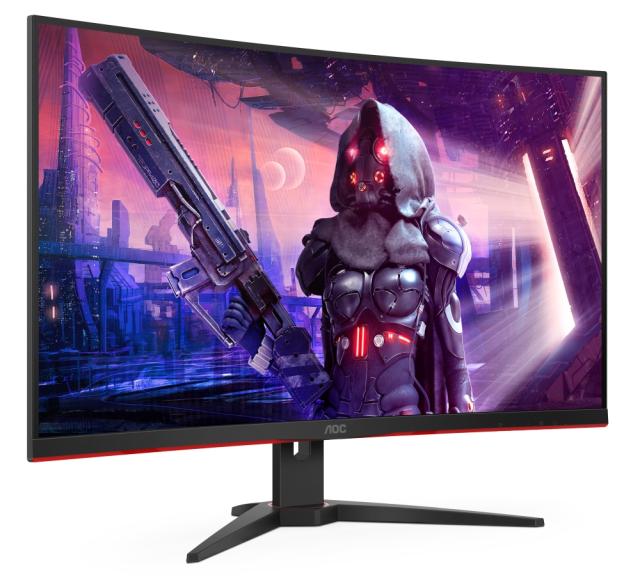 Монитор AOC C32G2AE/BK, 31.5", Curved 1500R, VA, WLED, 1920x1080@165Hz, 4ms GTG, 1ms MPRT, 250 cd/m2, 3000:1, 80M:1 DCR, FreeSync Premium, FlickerFree, Low Blue Light, 5Wx2, Tilt, D-SUB, 2xHDMI, DP
