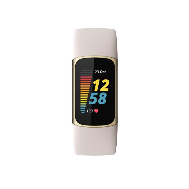 Фитнес гривна Fitbit Charge 5, Lunar White, Soft Gold Stainless Steel