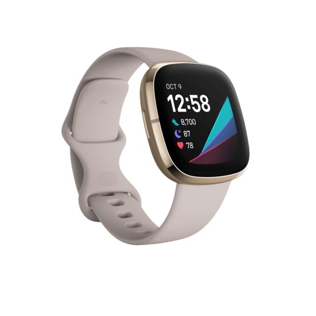 Часовник Fitbit Sense, Lunar White Soft Gold Stainless Steel