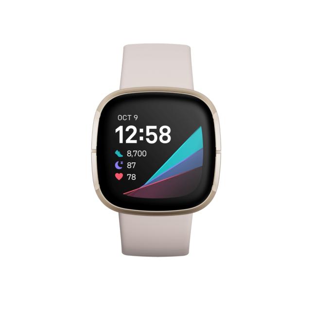 Часовник Fitbit Sense, Lunar White Soft Gold Stainless Steel