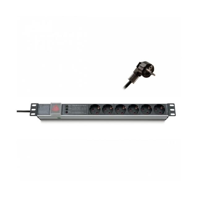 Аксесоар Formrack 19" 6 way power outlet strip (Schuko 230V) with circuit breaker and on/off switch Aluminium 1U