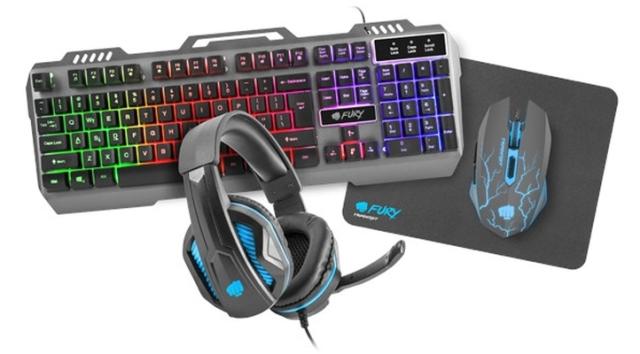 Комплект Fury Gaming combo set 4in1, Thunderjet keyboard + Mouse + Headphones + Mousepad, US layout