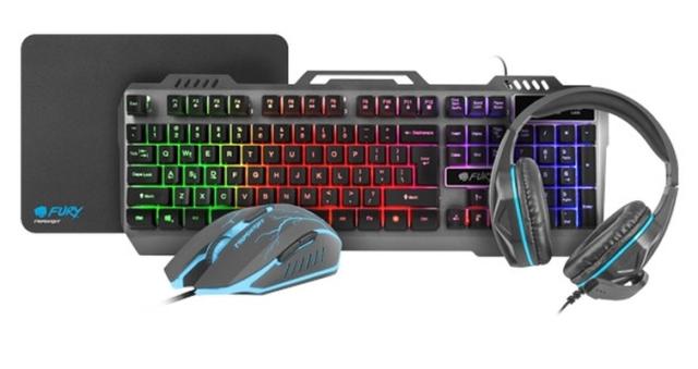 Комплект Fury Gaming combo set 4in1, Thunderjet keyboard + Mouse + Headphones + Mousepad, US layout