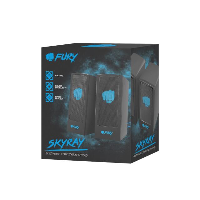 Тонколони Fury Skyray, 2.0, 5W RMS, USB, 3.5 mm jack, Черни