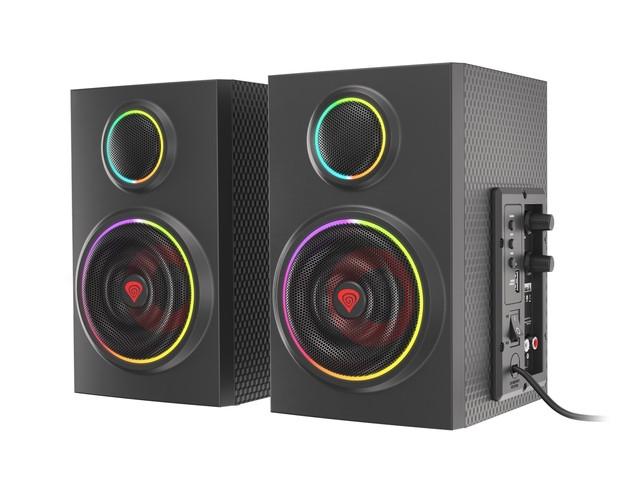 Тонколони Genesis Helium 300BT, 2.0, 24W RMS (2 x 12W), RCA/Chinch, Mini Jack, Bluetooth 5.0, подсветка, черни