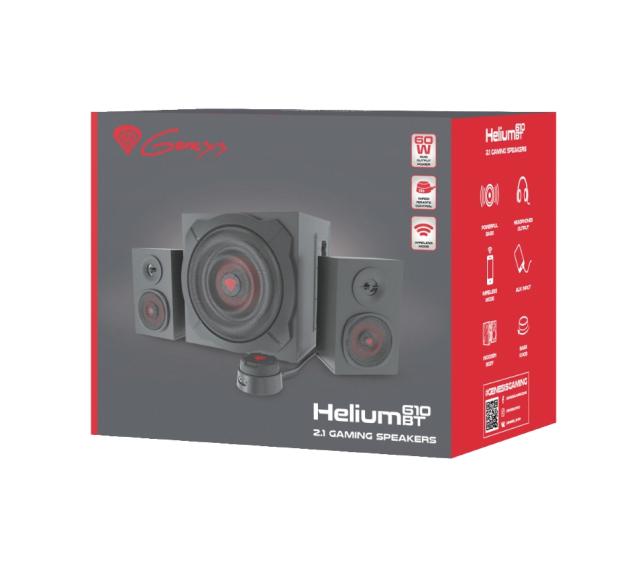 Тонколони Genesis Helium 610BT, 2.1, 60W RMS, Mini Jack x4 / Bluetooth, дистанционно, Черни