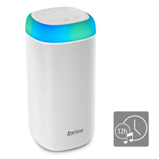 Мобилна тонколона HAMA Shine 2.0, 30W, LED, Bluetooth / AUX, Защита от вода, Бял