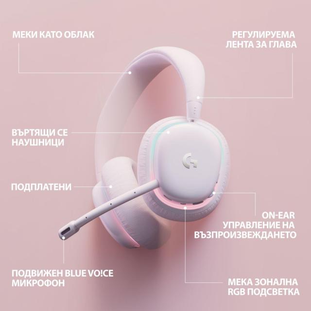 Геймърски слушалки Logitech, G735 RGB, Безжични, Bluetooth, Микрофон, Бели
