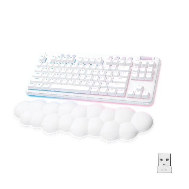 Безжична геймърска механична клавиатура Logitech G G715, TKL, Linear, RGB LED, US Layout, бяла