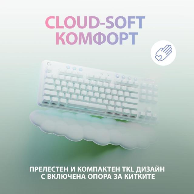 Безжична геймърска механична клавиатура Logitech G G715, TKL, Linear, RGB LED, US Layout, бяла