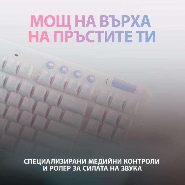 Безжична геймърска механична клавиатура Logitech G G715, TKL, Linear, RGB LED, US Layout, бяла
