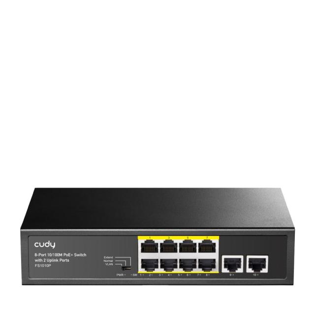 Суич Cudy FS1010P, 8 портов, 10/100, PoE+ Switch 150W, 2 x Uplink порта