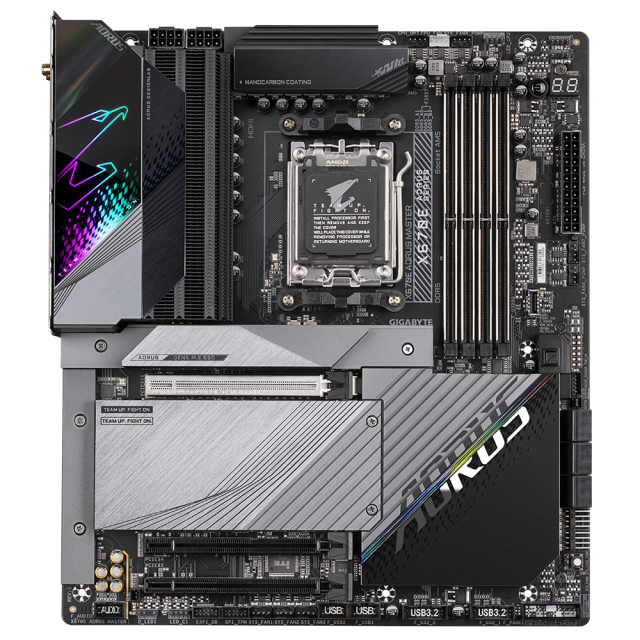 Дънна платка Gigabyte X670E Aorus Master, X670E, AM5, Wi-Fi 6E, DDR5, PCI-E 5.0 (DP&HDMI)(CF), 4x M.2, 6x SATA 6Gb/s, 1x USB 3.2 Gen2 Type C, E-ATX