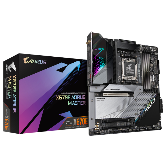 Дънна платка Gigabyte X670E Aorus Master, X670E, AM5, Wi-Fi 6E, DDR5, PCI-E 5.0 (DP&HDMI)(CF), 4x M.2, 6x SATA 6Gb/s, 1x USB 3.2 Gen2 Type C, E-ATX