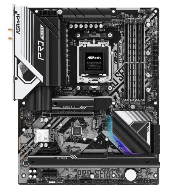 Дънна платка ASRock X670E Pro RS, X670E, AM5, DDR5, PCI-E 5.0 (DP&HDMI), 6x SATA 6Gb/s, 5x M.2 slot, 2x USB 3.2 Gen1, ATX