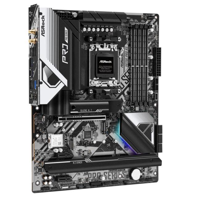 Дънна платка ASRock X670E Pro RS, X670E, AM5, DDR5, PCI-E 5.0 (DP&HDMI), 6x SATA 6Gb/s, 5x M.2 slot, 2x USB 3.2 Gen1, ATX