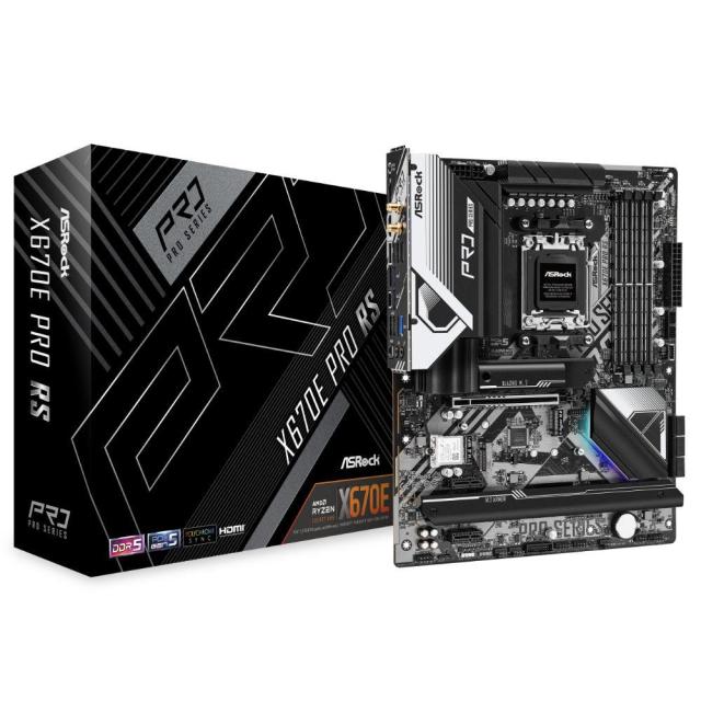 Дънна платка ASRock X670E Pro RS, X670E, AM5, DDR5, PCI-E 5.0 (DP&HDMI), 6x SATA 6Gb/s, 5x M.2 slot, 2x USB 3.2 Gen1, ATX